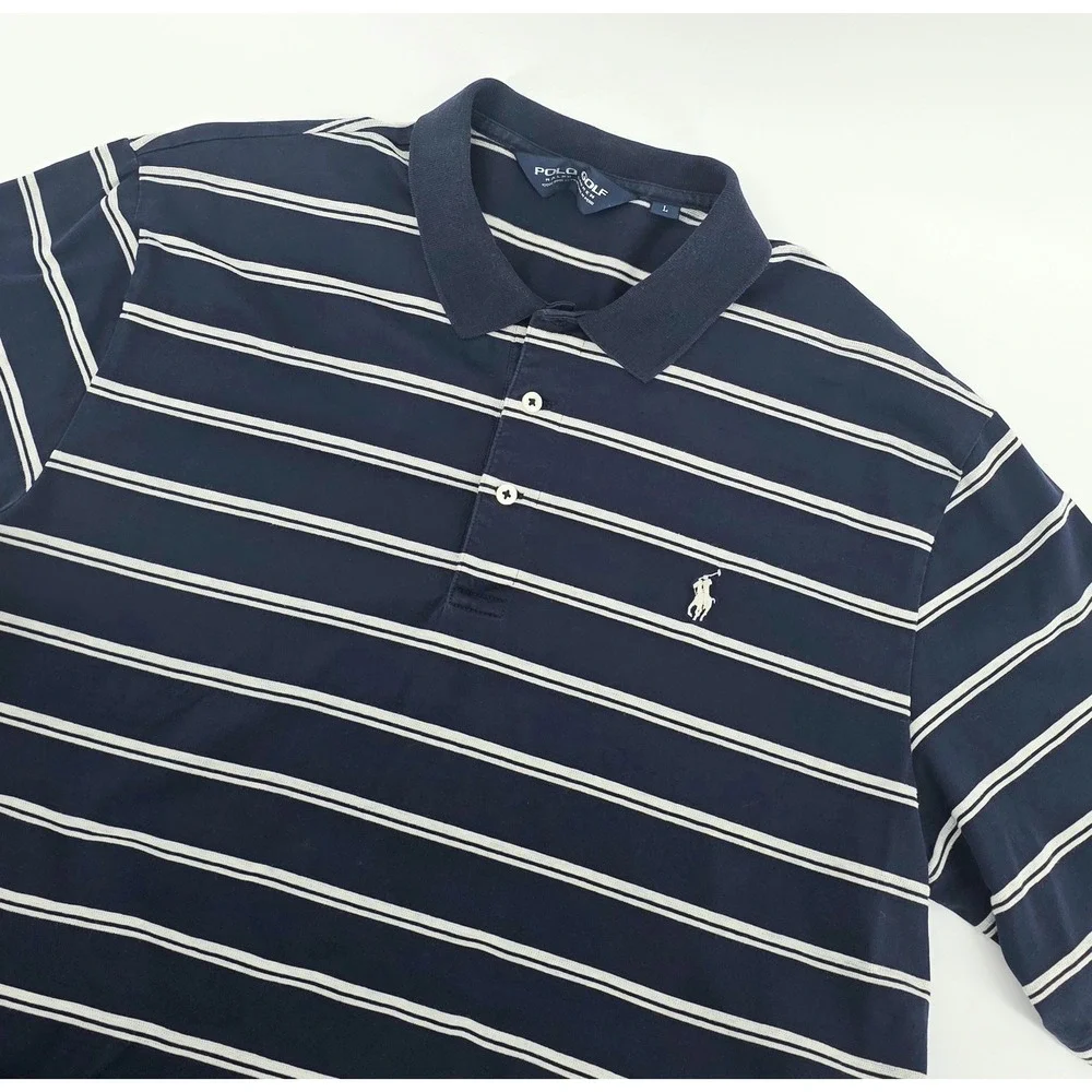 Polo Golf Ralph Lauren Vintage Preppy Navy Stripe Size Large Mens Polo Shirt